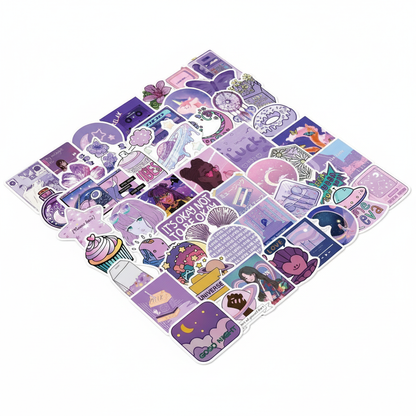 50PCS Cartoon Purple Wind Cute Girly Sticker Graffiti iPad Luggage Car DIY Scrapbook Wall Sticker Toy Decoration