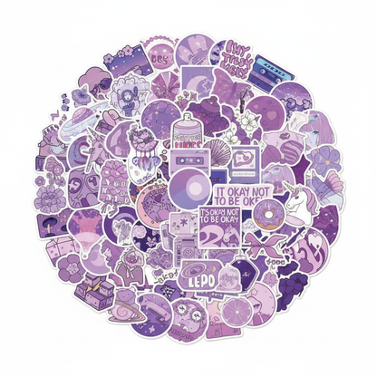 50PCS Cartoon Purple Wind Cute Girly Sticker Graffiti iPad Luggage Car DIY Scrapbook Wall Sticker Toy Decoration